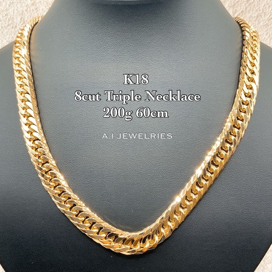 K18 8面カット トリプル 200g 60cm 喜平 ネックレス / K18 8cut triple