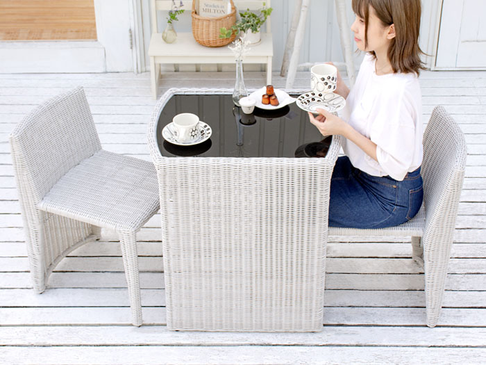 ラタン調コンパクトテーブルセット noon(ヌーン)「平編みタイプ