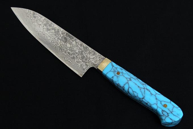 伊藤裕翠 ペティナイフ 133mm 粉末ハイスR2鋼 ダマスカス ターコイズ