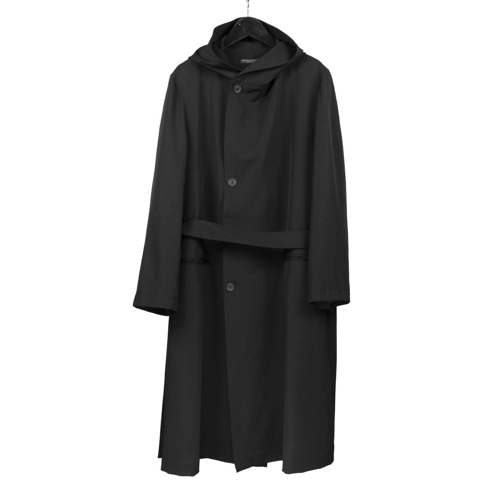 Yohji Yamamoto 黒 フード付きのウールのコート Yohji Yamamoto 黒