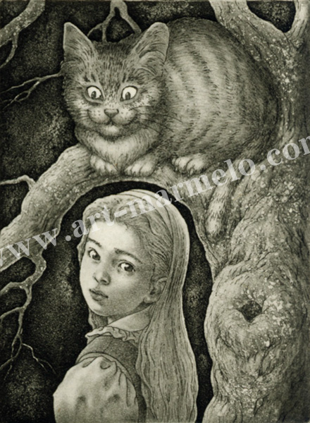 高田美苗「狡猾な猫」 自筆サイン、エディションナンバー入り限定銅版画