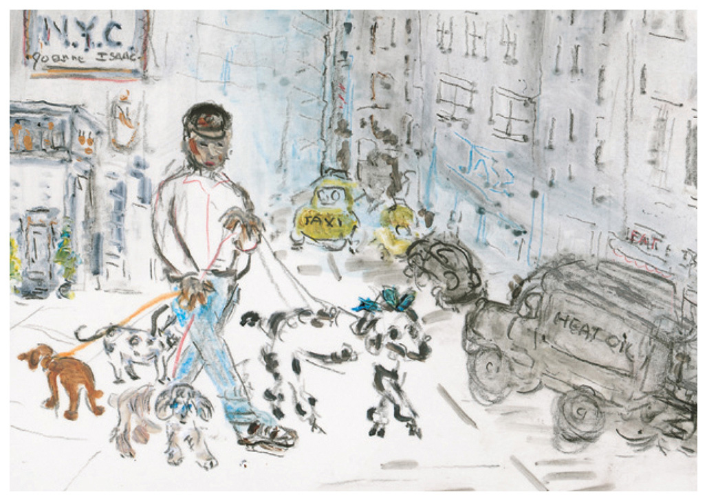 ジョアン・アイザック 絵画 (版画/ジクレー) 犬の散歩/ダウンタウン