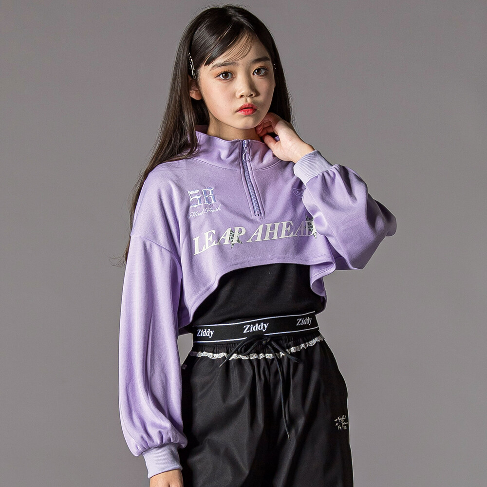 ハーフジップドロップショルダートップス＆短丈半袖Tシャツセット(130