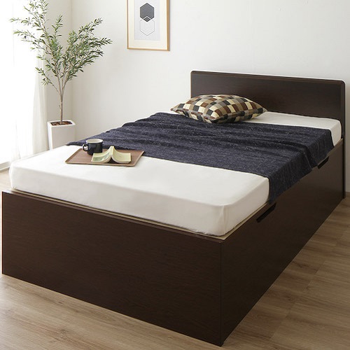 シンプル フラットヘッド 大容量跳ね上げ収納ベッド 横開き