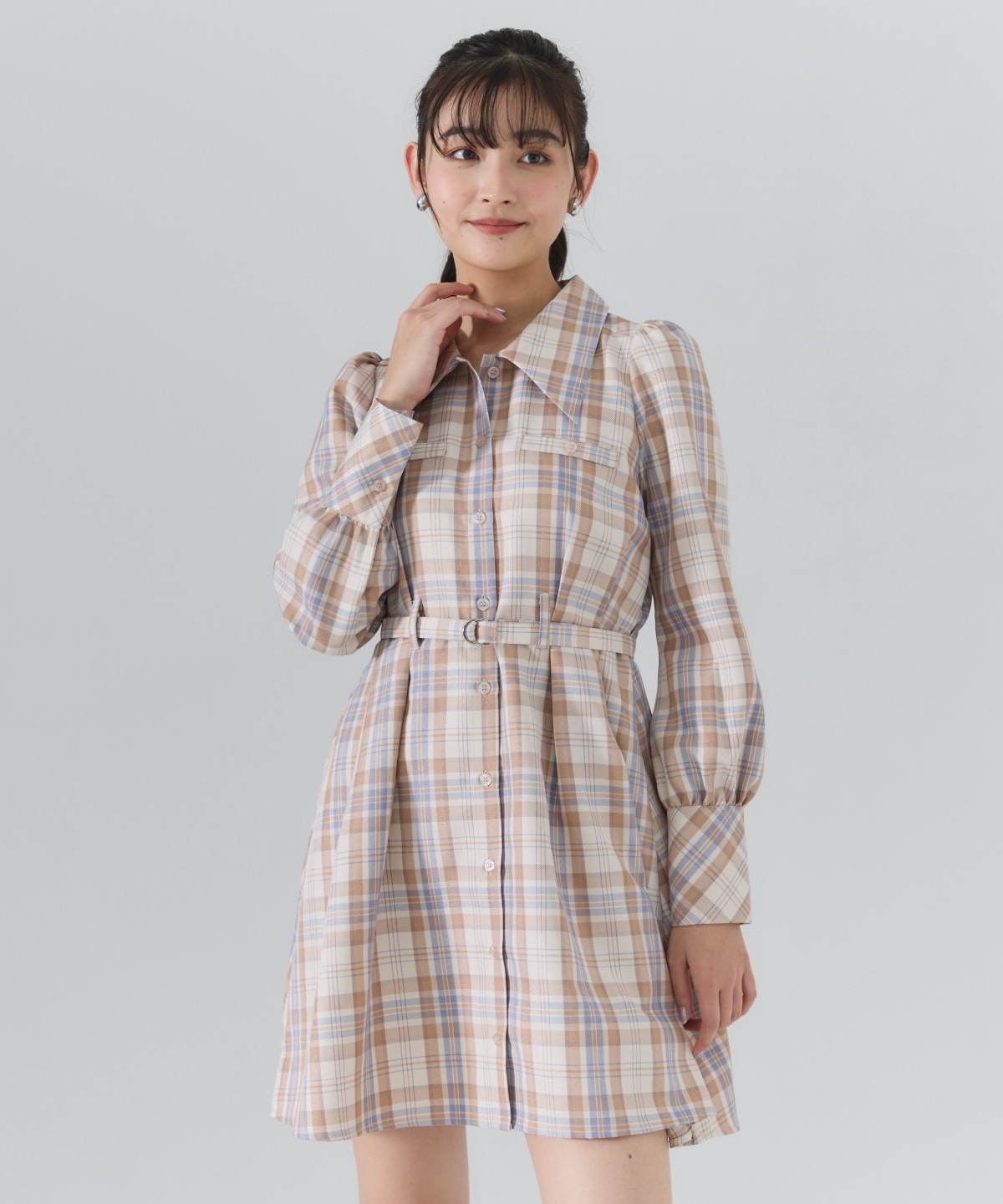 チェックミニシャツワンピース