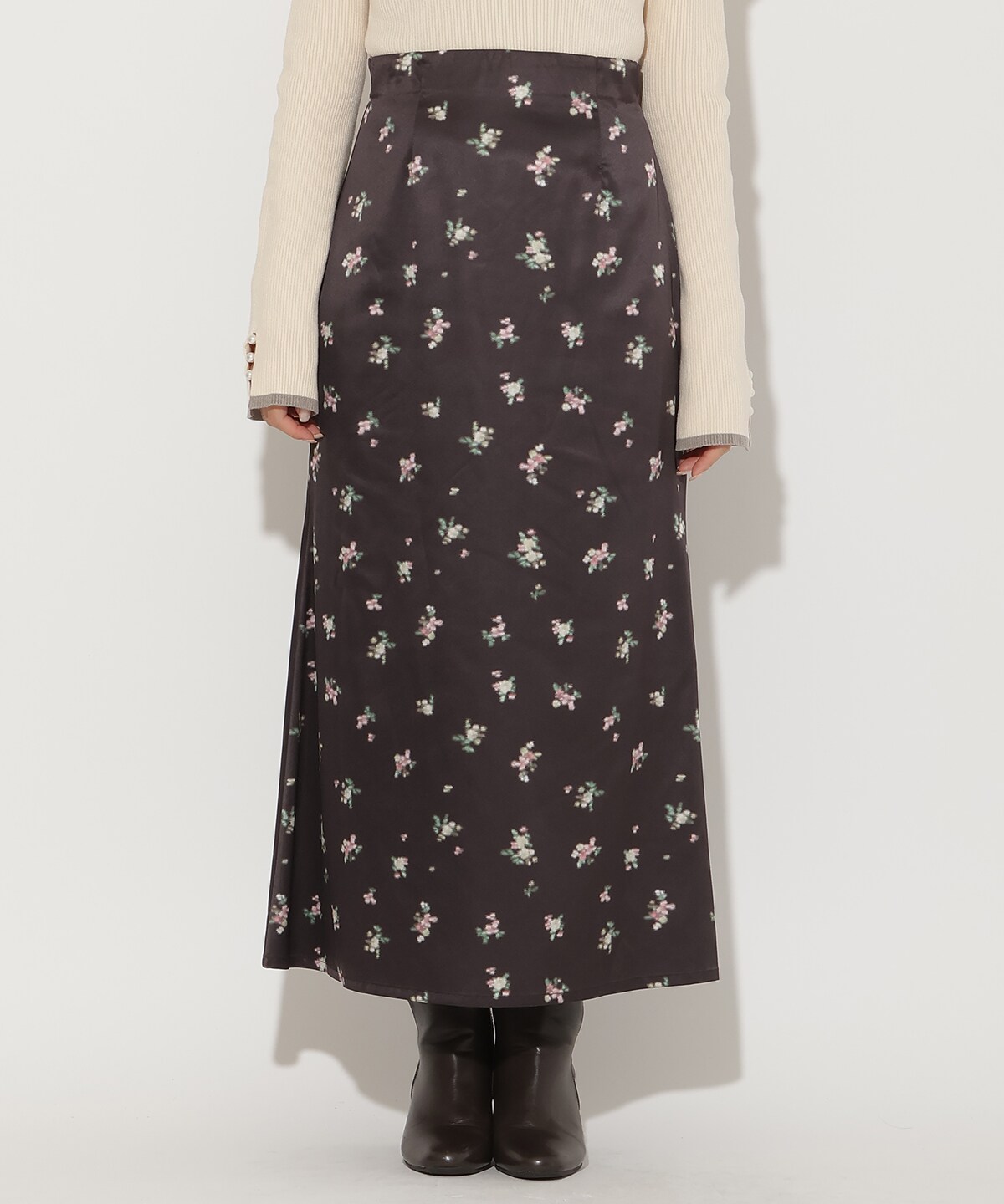 ブラーフラワープリントナロースカート