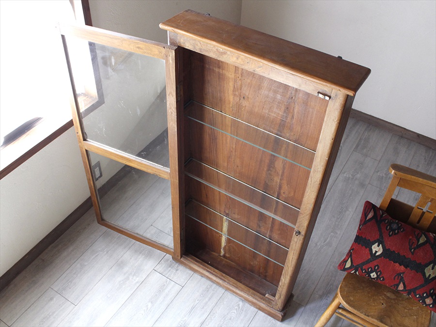 アンティーク・ガラスキャビネット/コレクションケース・飾り棚 H130