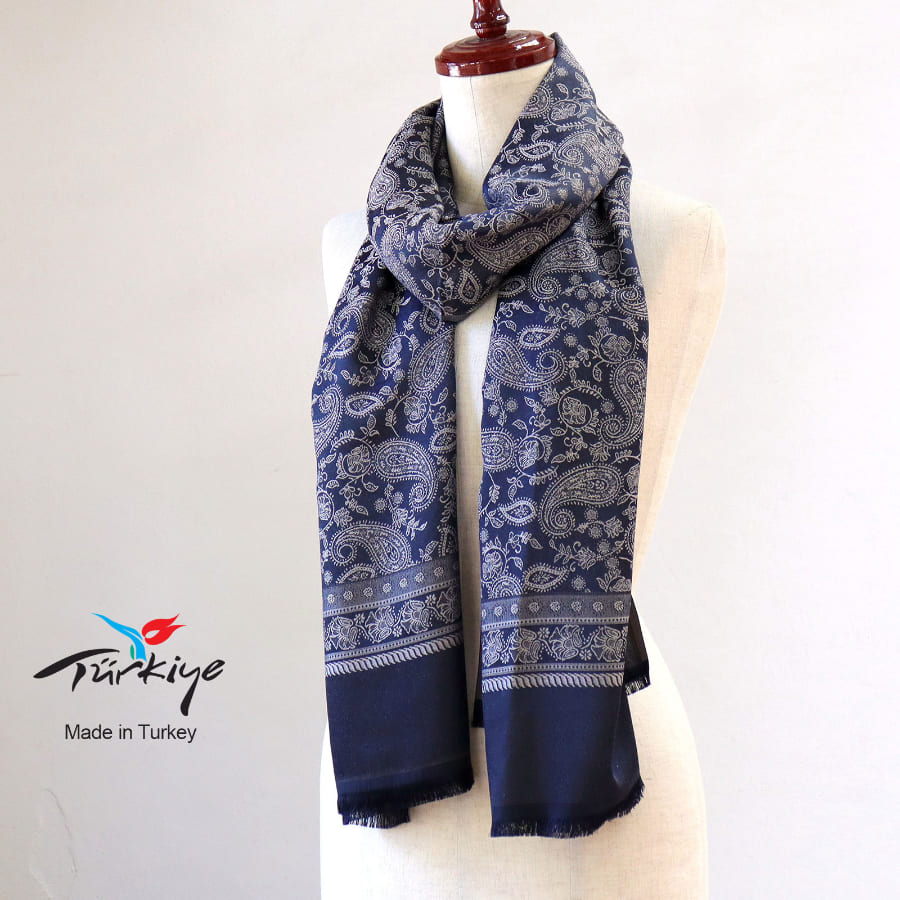 大判ストール 光沢あるジャガード織り 薄手ペイズリー トルコデザイン
