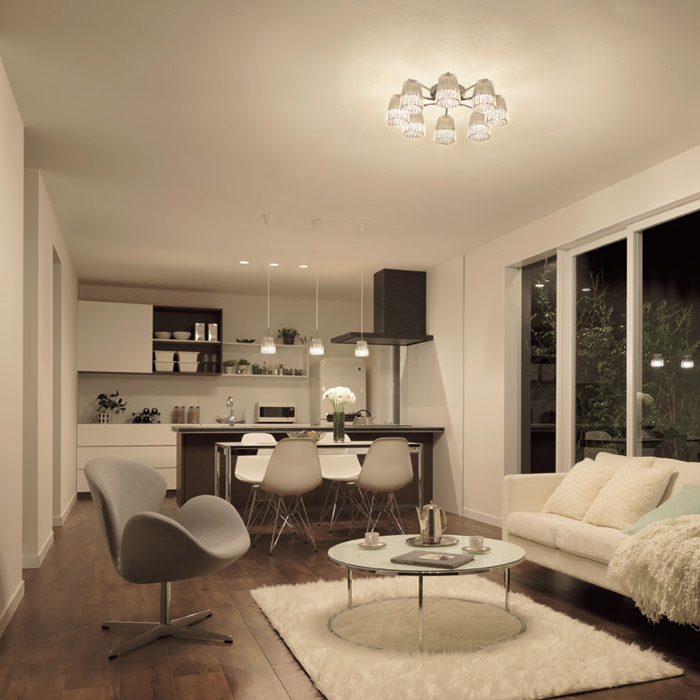 リブ入ガラスシャンデリア 8灯LED 〜10畳｜照明のライティングファクトリー