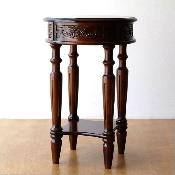 アンティーク調 コンソールテーブル 木製 玄関 花台 飾り台 円形 丸