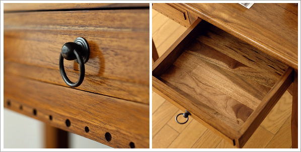 デスク 机 チーク 無垢材 天然木 猫脚 幅80 奥行40 チークコンソール