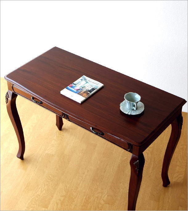 デスク 机 マホガニー 無垢材 猫脚 アンティーク調 クラシック