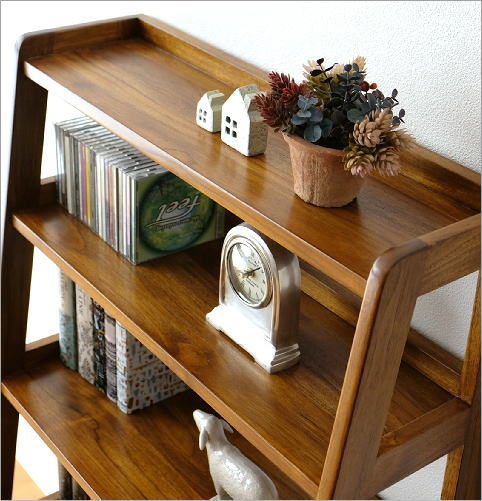 飾り棚 本棚 チーク 無垢材 オープンシェルフ チークディスプレイ
