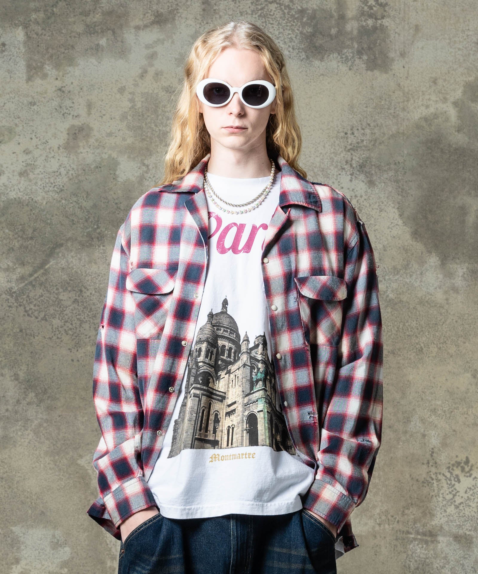 GB0125/SH09 : Damage Check Shirt / ダメージチェックシャツ | glamb