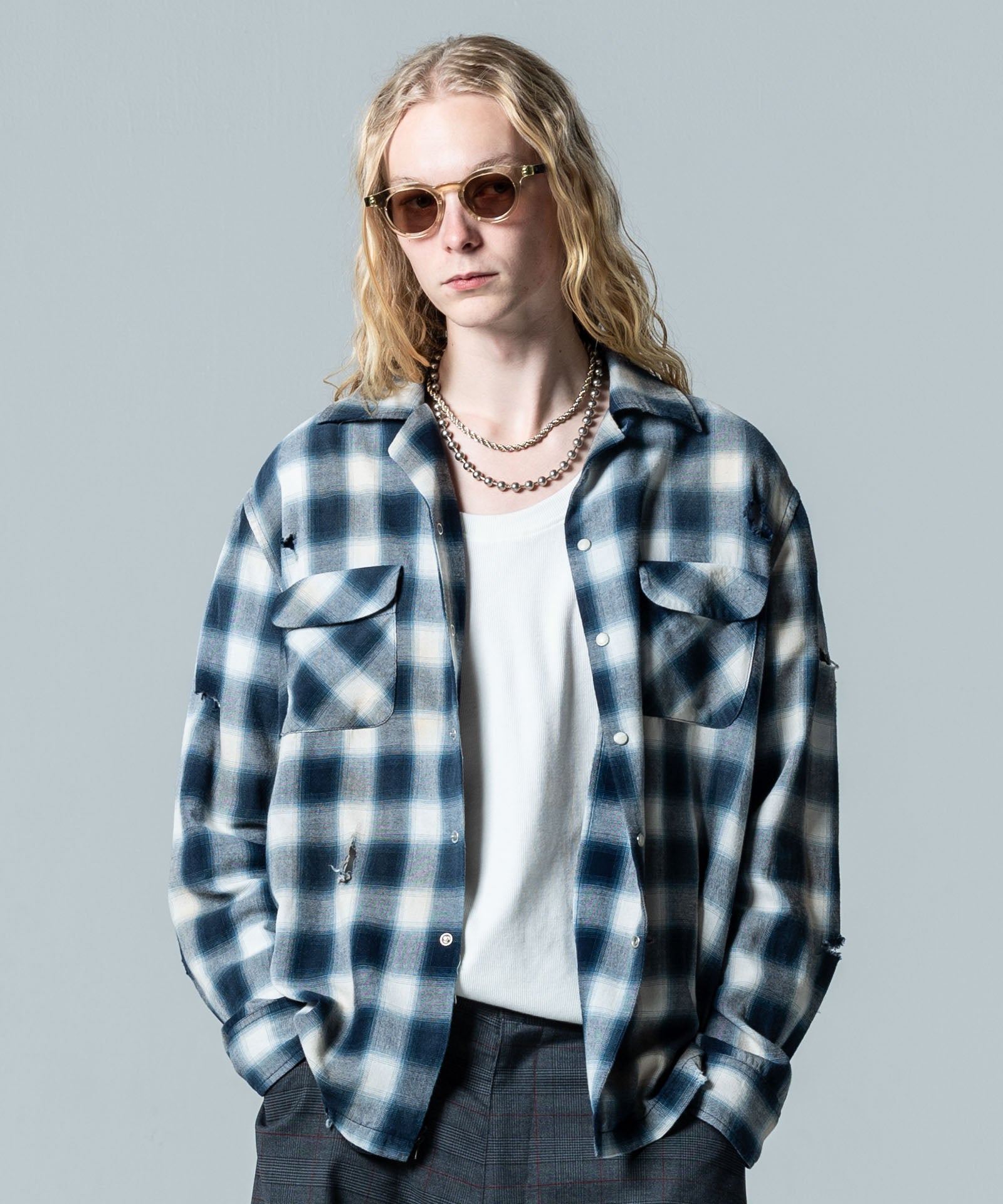 GB0125/SH09 : Damage Check Shirt / ダメージチェックシャツ | glamb