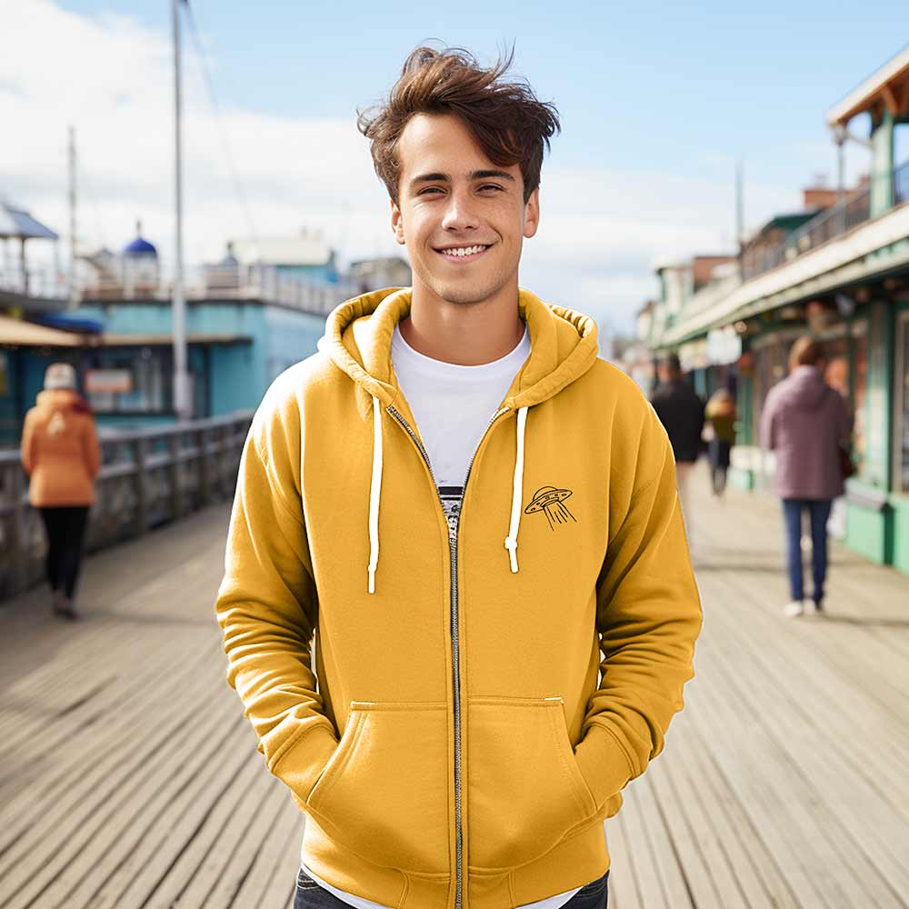 Dalix UFO Embroidered Zip Hoodie Fleece Long Sleeve Pocket Warm