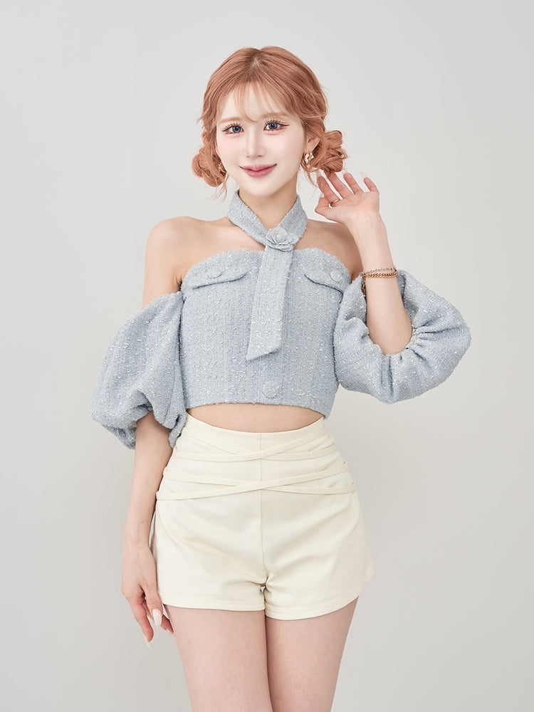 Darich♡ホルターネックオフショルツイードトップス♡DRビジュー