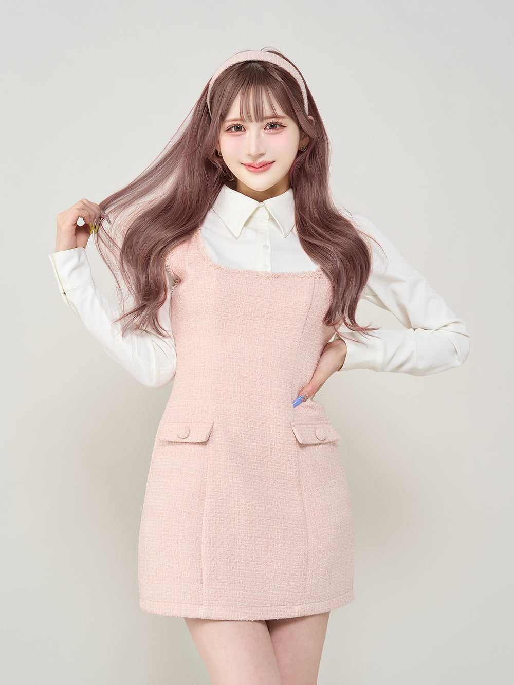 未使用タグ付きダーリッチフロントファスナーツイードミニワンピース