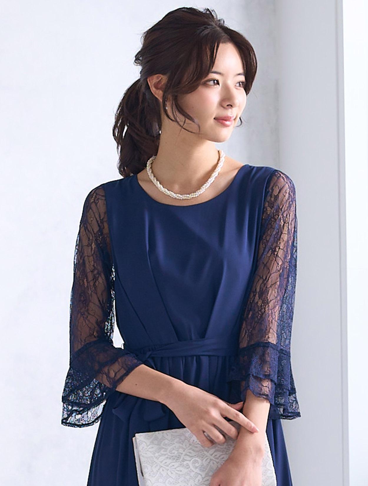 M/L】袖レースロングドレス（ネイビー）DPSET0467のレンタルページ