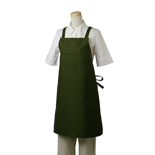 オリジナルエプロン オリーブグリーン 無地 - エプロン屋.com