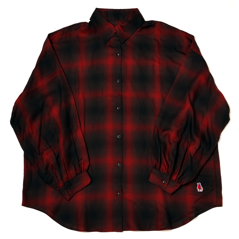 RADIO EVA A214 EVANGELION OMBRE CHECKED SHEER SHIRTS/RED