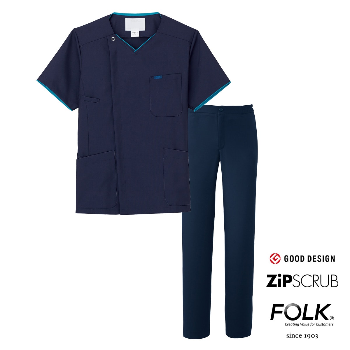 7028SC5016EW メンズジップスクラブ・パンツセット｜医療用白衣・介護