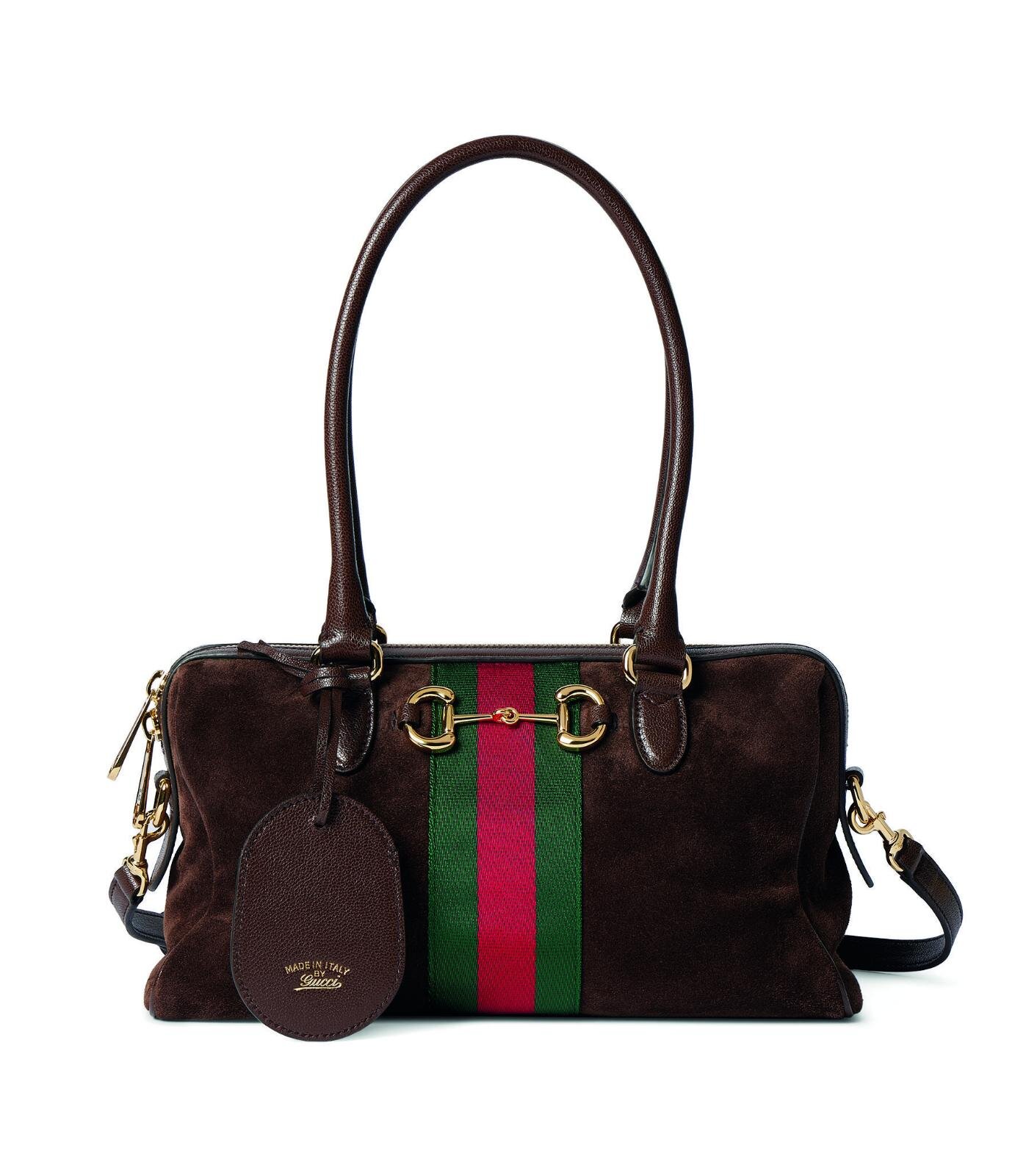 グッチ”ホースビット”付きハンドバッグ、ブラウンスエードやGGパターン