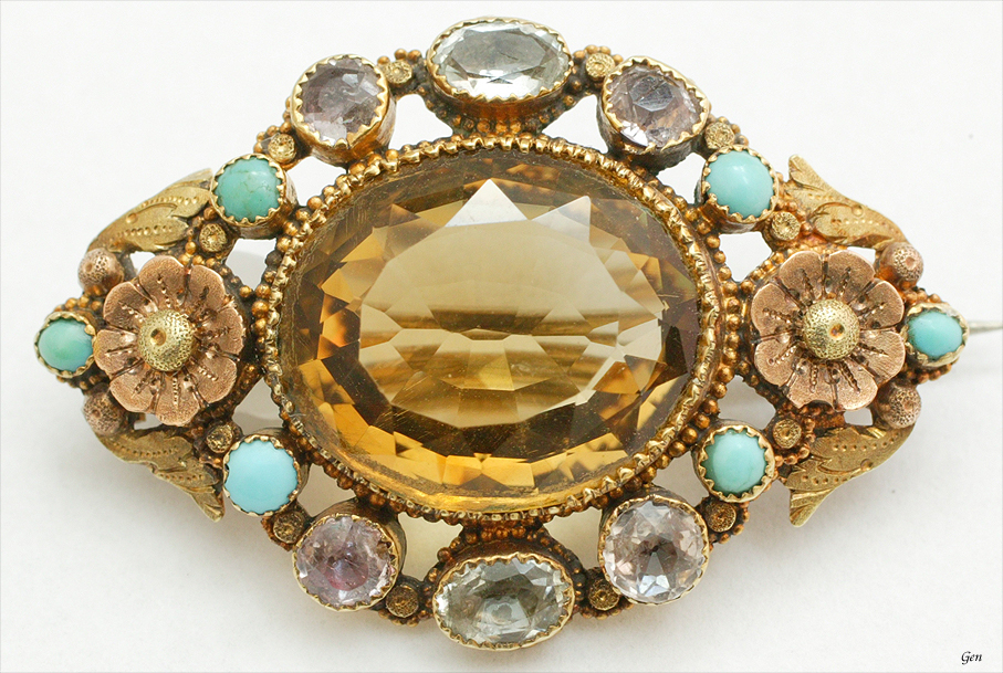 シトリン 2カラー・ゴールド ブローチ アンティークジュエリー