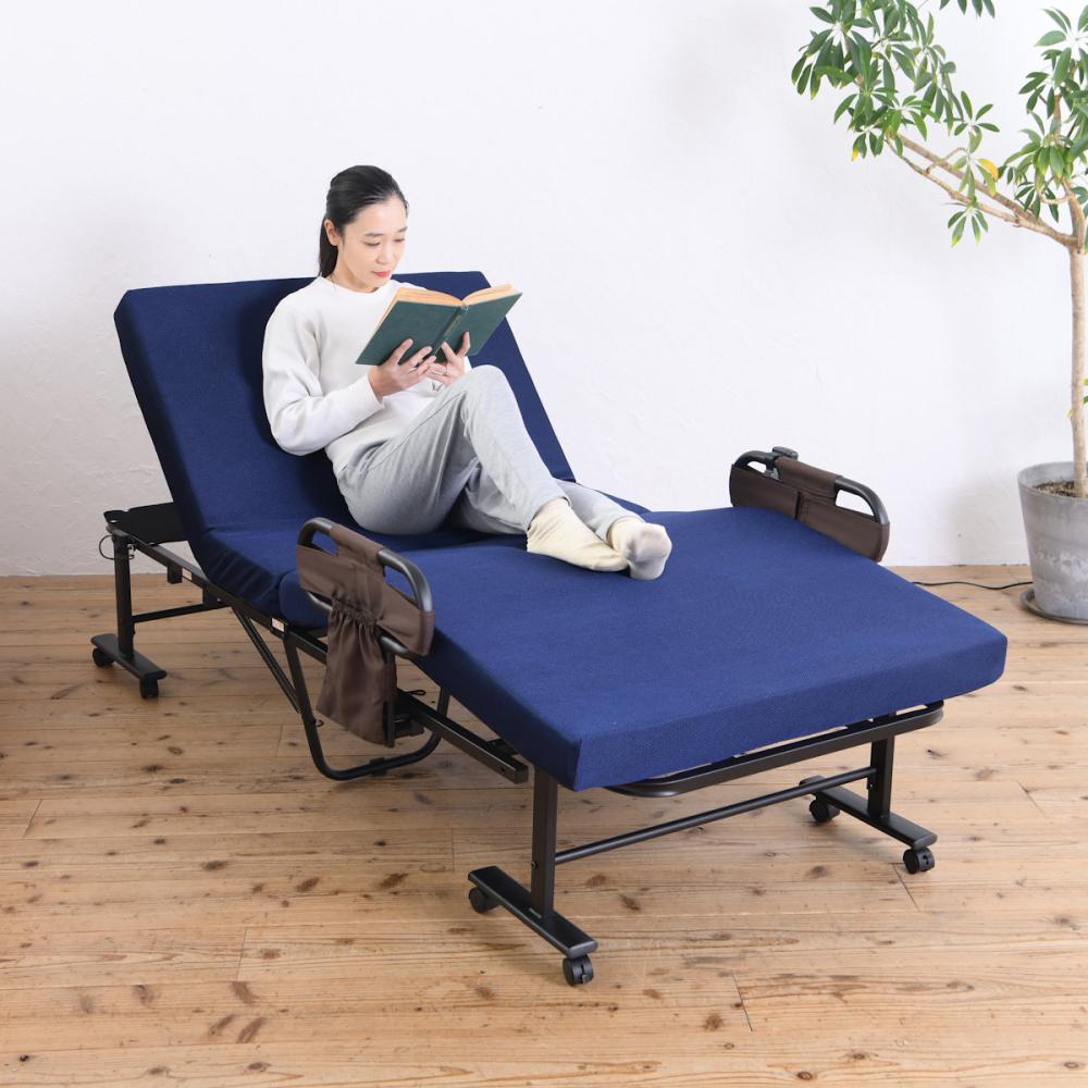 谷村実業 折りたたみ電動ベッド 低反発 ネイビー シングル TAN