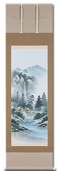彩色山水 小林翠月「尺五立」肉筆！ 山水画 - 掛け軸（掛軸）販売通販