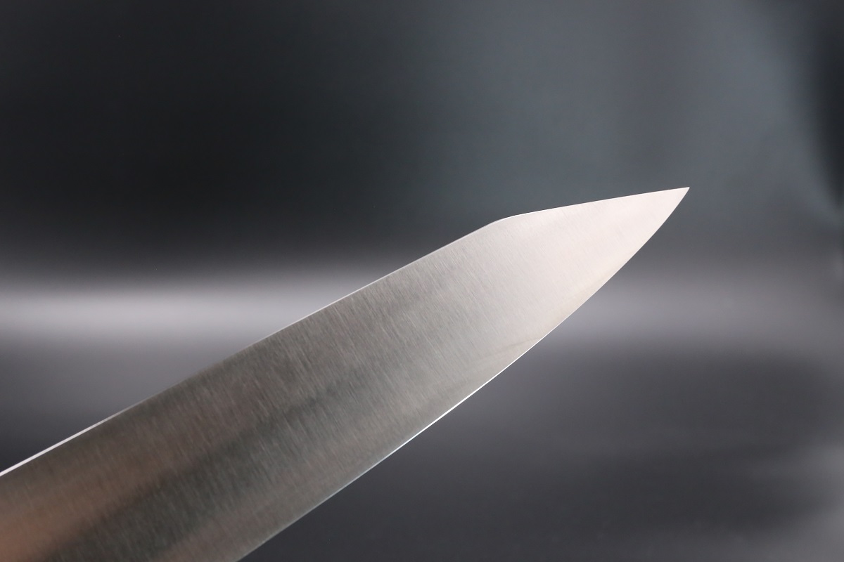 勘所型 切付和牛刀 V金10号 330mm 全鋼本焼 木砥仕上 八角黒檀柄-歌舞