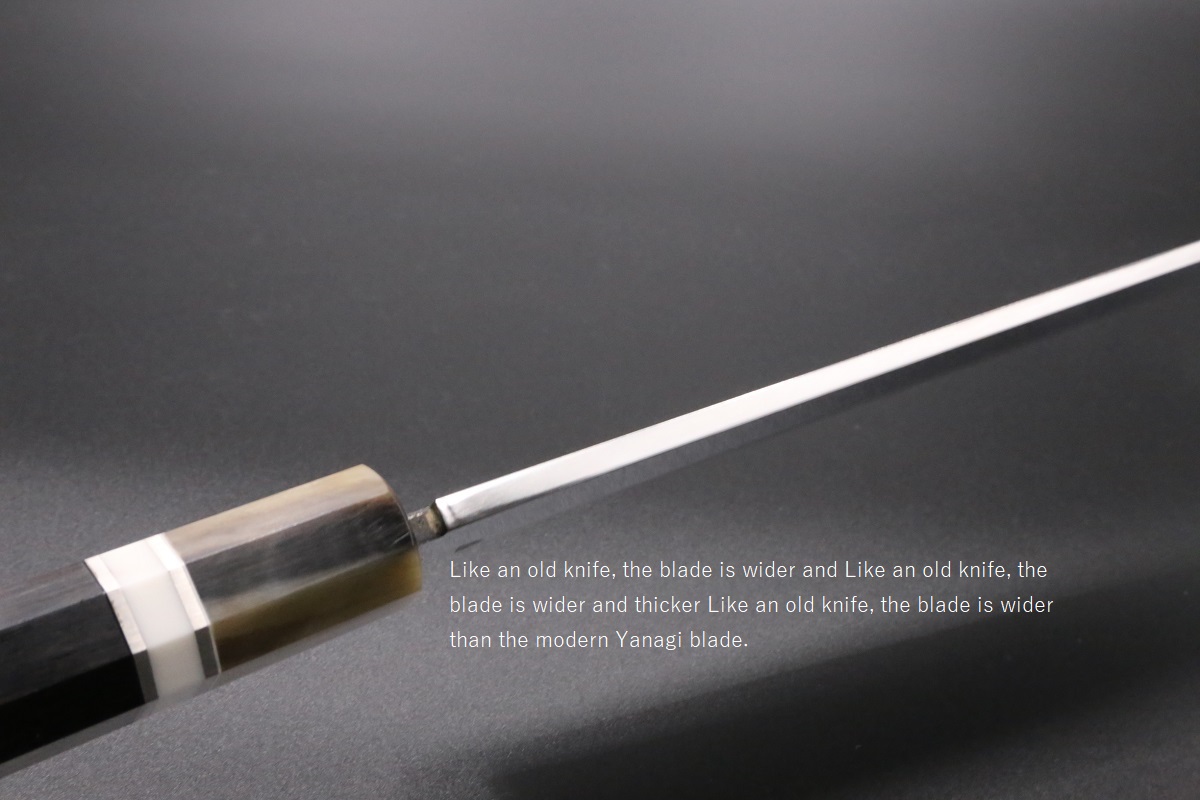 柳刃 白一鋼 330mm 水本焼 正行作 八角黒檀柄 池田辰男作-歌舞伎ナイフ