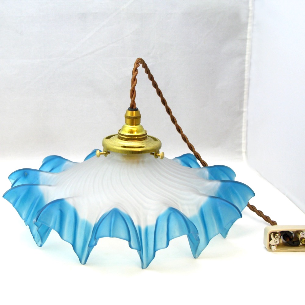 フランス アンティーク フリルガラスシェード ペンダントランプ | キヤ