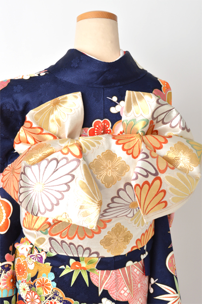 振袖［紺色/古典松竹梅・四季花]｜着物レンタルあき (来店着付け無料