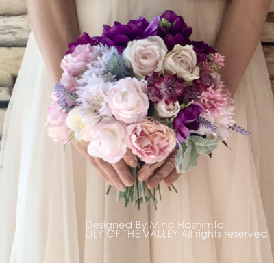 即日出荷OK! 造花ブーケ 紫＆アンティークピンク | LILY OF THE VALLEY