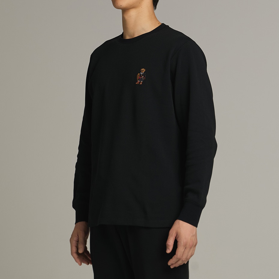 大きいサイズ ワッフルロングスリーブクルーネック ホリデーベア刺繍