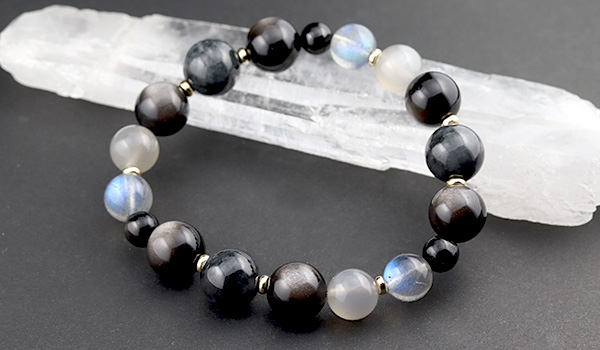 ☆]完全限定品ブレス【月読Ver.2】（黒翡翠・シルバーオブシディアン