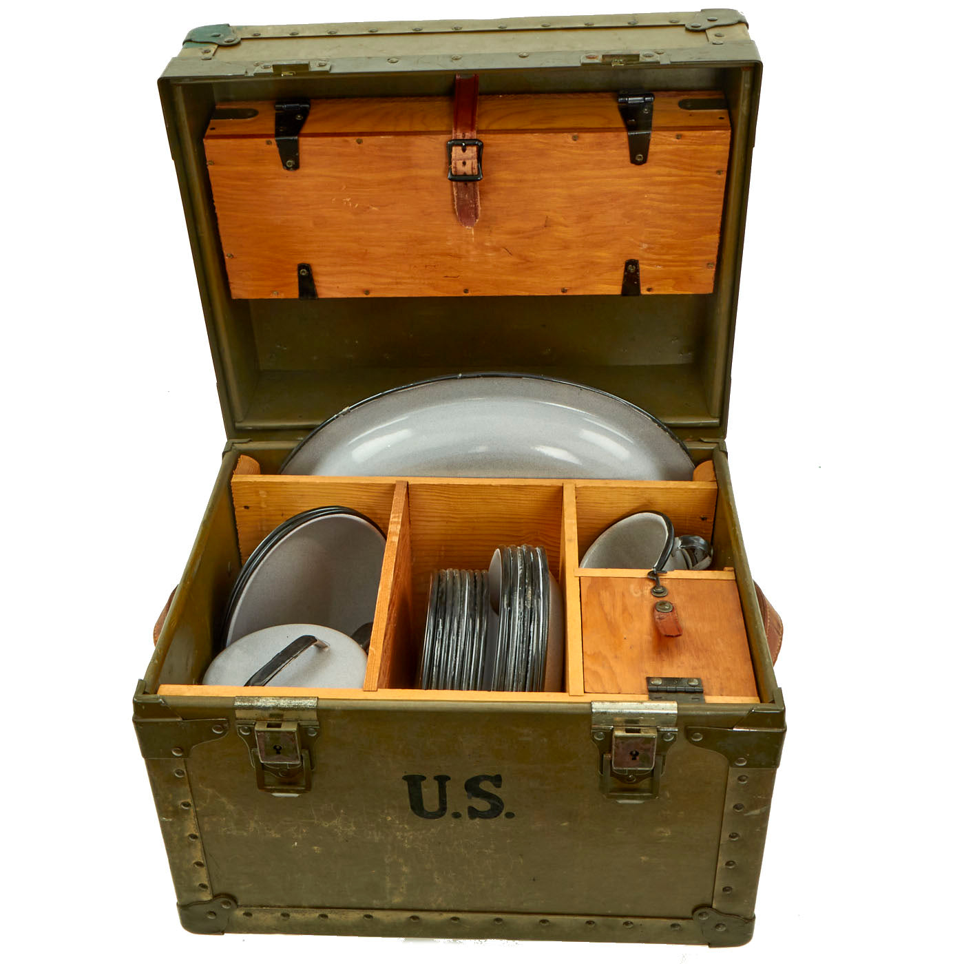 Original U.S. WWII USAAF Enameled Portable Mess Set in Transit