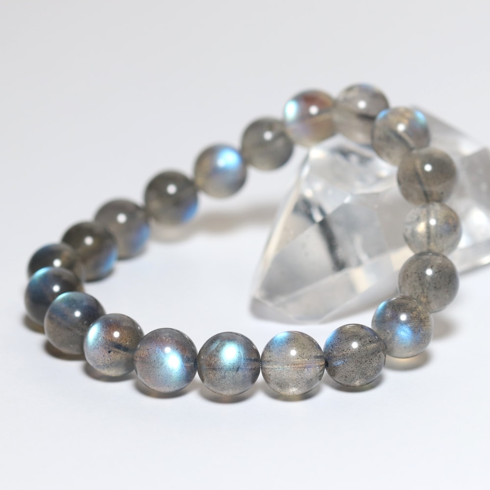 高品質++]ラブラドライトブレスレット（約10mm玉・鮮やかなブルー
