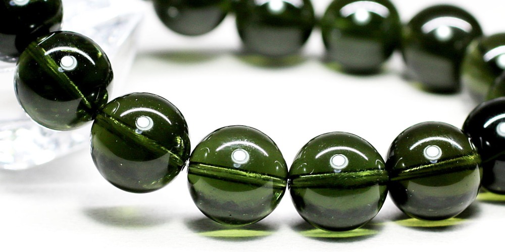 高品質++]天然モルダバイトブレスレット（希少な約14mm玉・鑑別書付