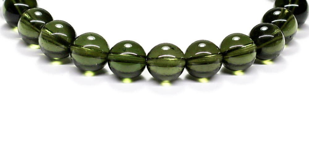 最高品質]天然モルダバイトブレスレット（約8.5mm玉・鑑別書付