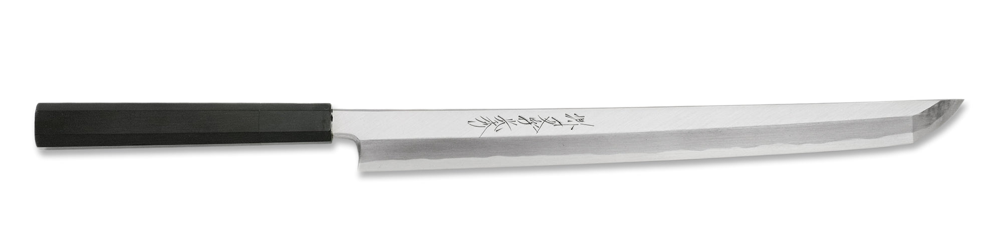 堺一文字光秀 白一鋼 紋鍛錬 黒檀柄 先丸蛸引包丁