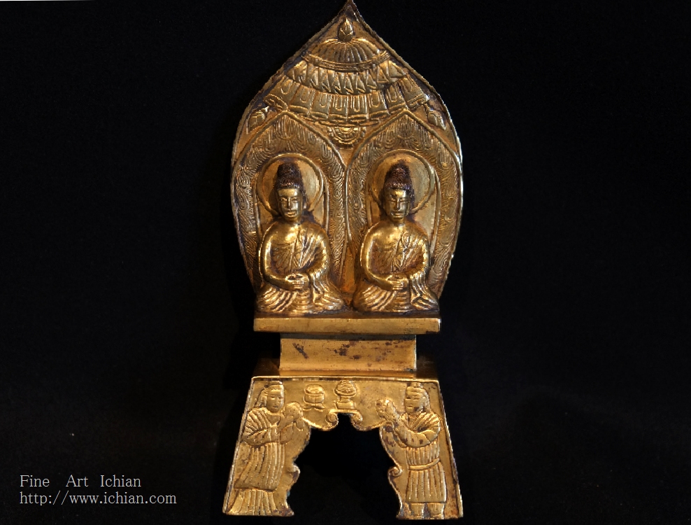 中国・北魏「天上界・阿弥陀如来」龍神・隋・唐・三重方形座・鍍金黄銅