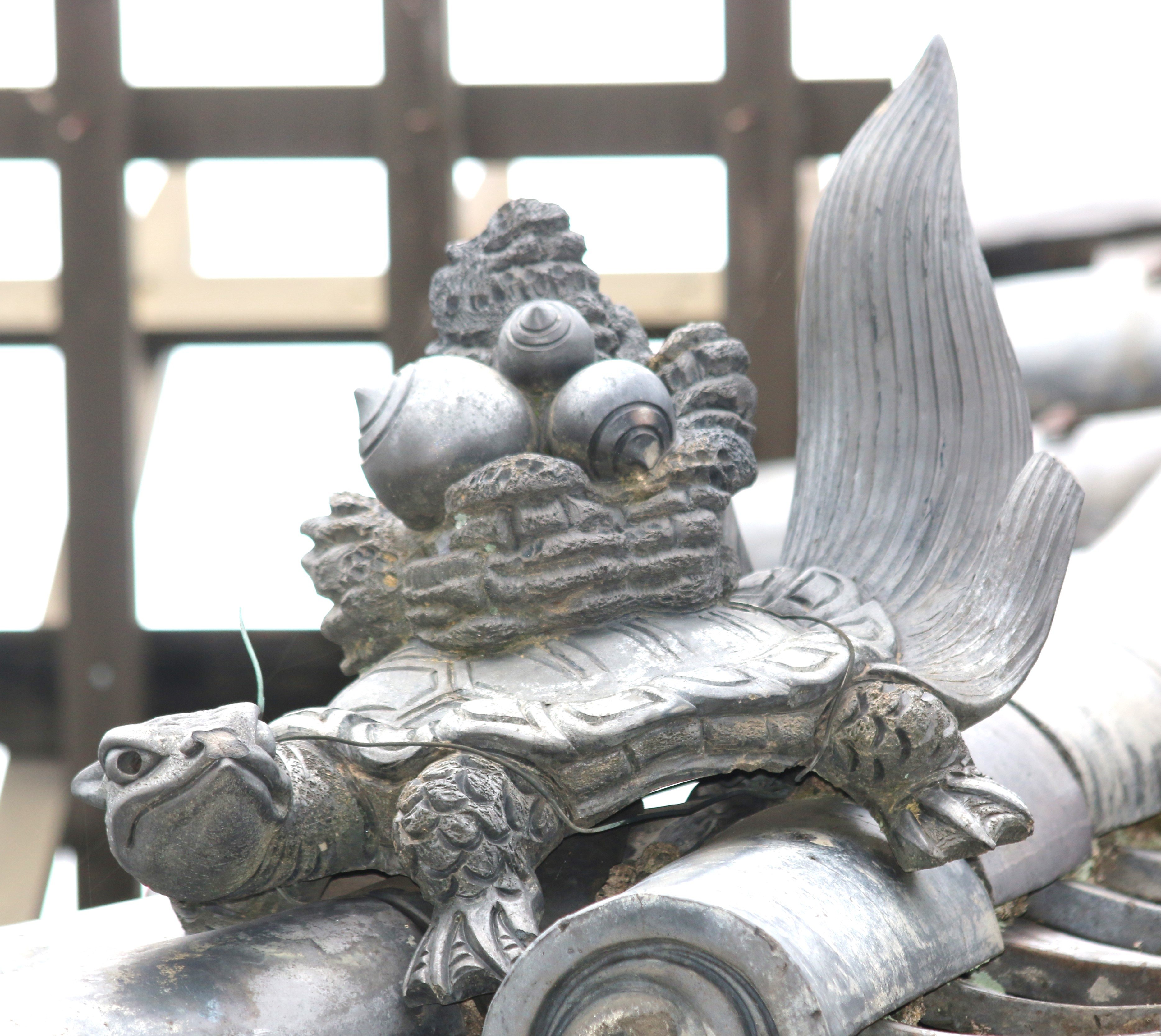 お*ん様 鬼瓦 棟飾り 飾り瓦 超希少品！鶴2羽、亀、鯉の 4点セット