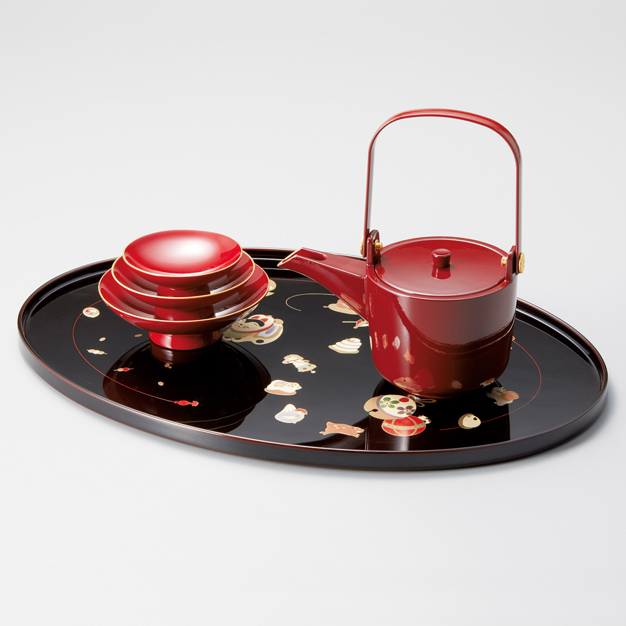 屠蘇器 十二支TOSOトレー・三つ組杯・銚子セット 12-15303 漆器の井助