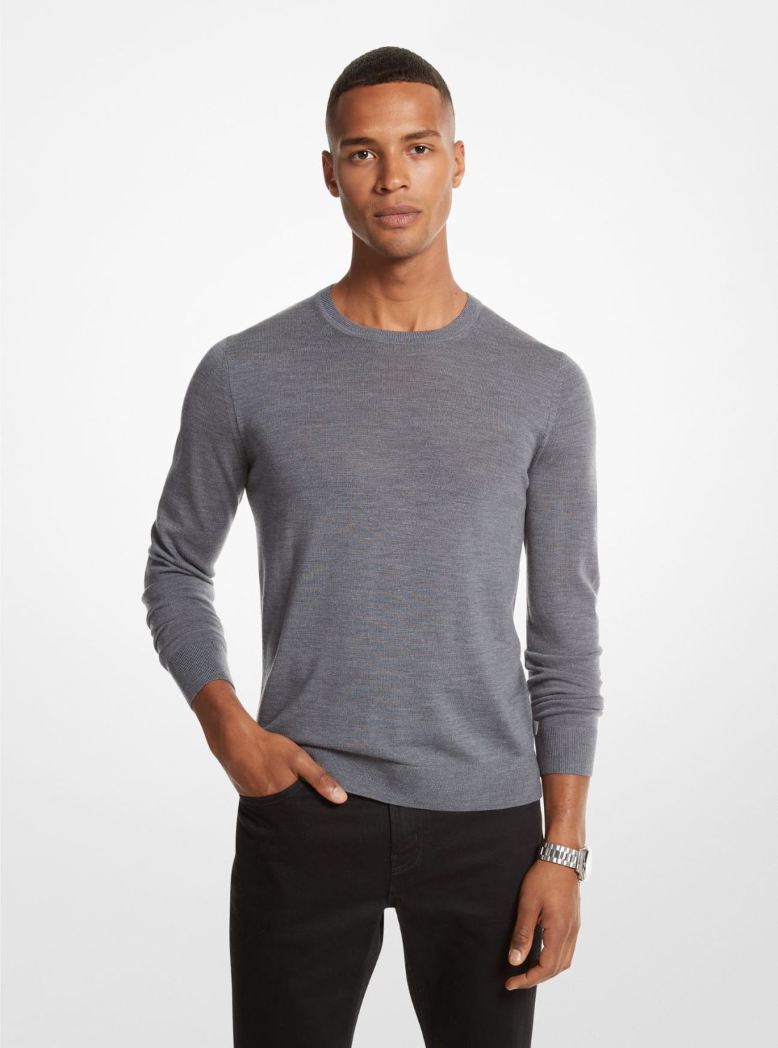 MICHAEL KORS: Merino Wool Crew Neck Sweater Grey |