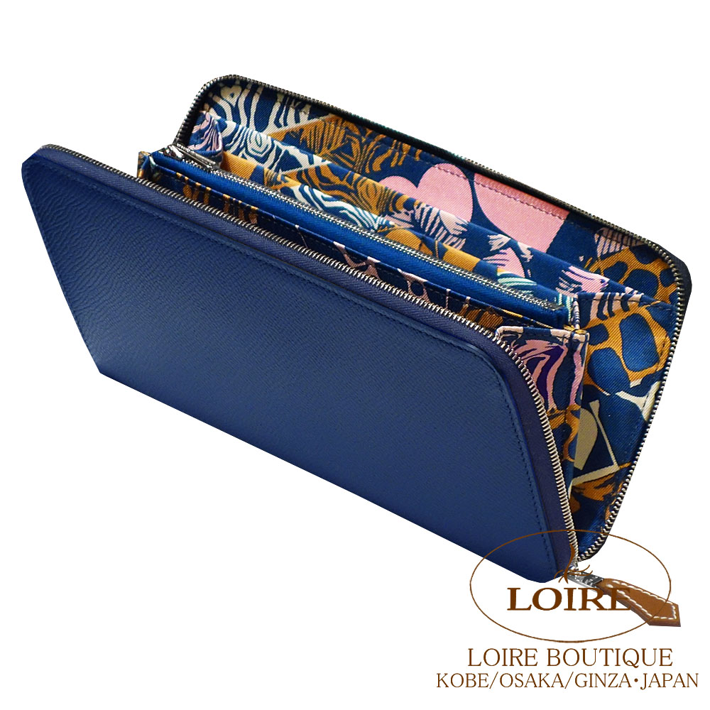 HERMES 　エルメス　アザップ　シルクイン　長財布 　ネイビー 馬デザイン HERMES エルメス ラウンドファスナー 長財布 アザップ シルクイン