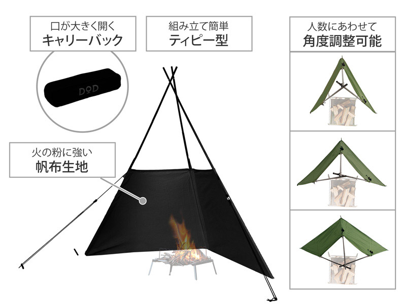 DODから焚き火用のティピー型風防「タキビノムコウ」と暖かさ最高