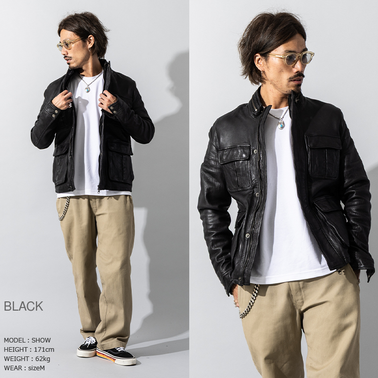 Liugoo Leathers 本革 フルベジ ビンテージ仕上げ M-65タイプ