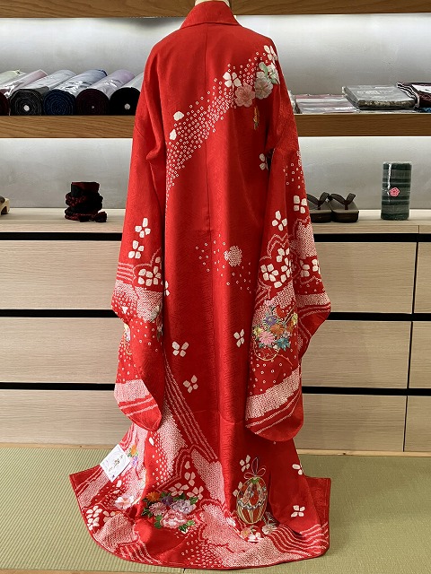 七五三 正絹絞り四つ身着物 絞り 刺繍 長襦袢セット 7歳用 七五三着物